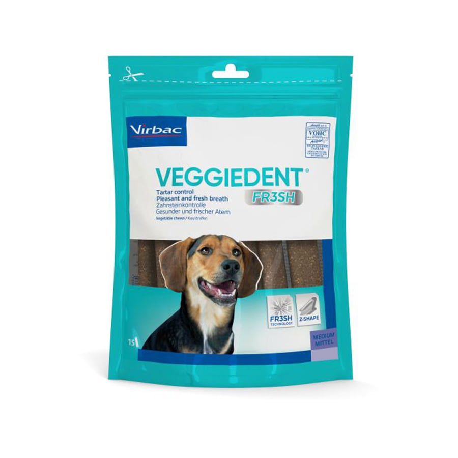 Snacks FR3SH para perros Paquete de 15 Virbac VeggieDent