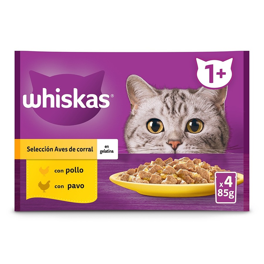 Whiskas – Comida húmeda para gatos adultos Whiskas Selección de aves 4 x 85 g. 340 g