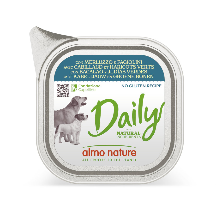 0.1 KG 100 g Almo Nature Daily Grain Free Bacalao y Judías Verdes tarrina para perros