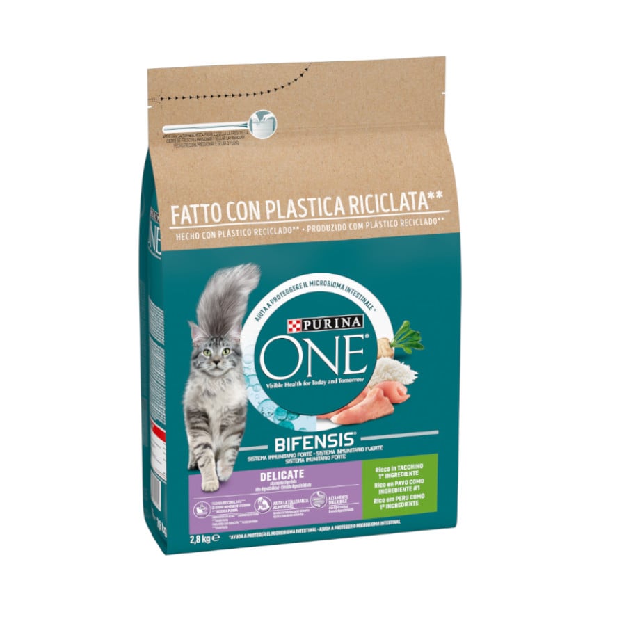 Purina One – Pienso para gatos adultos Purina One Bifensis digestión sensible pavo y arroz.