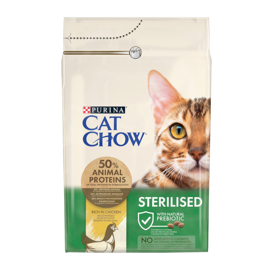 Purina Cat Chow – Pienso para gatos adultos esterilizados Cat Chow pollo. 3 Kg
