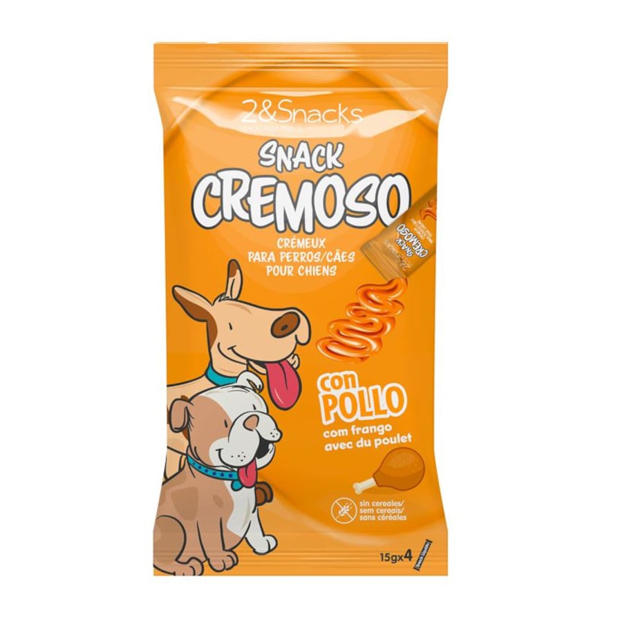 0.06 KG 4 sobres x 15 g 2&Snacks Snacks Cremosos con Pollo para perros