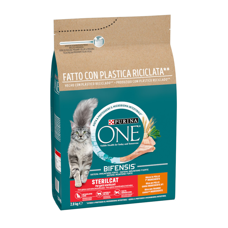 Purina One – Pienso para gatos adultos esterilizados Purina One Bifensis pollo y trigo 2,8 kg.