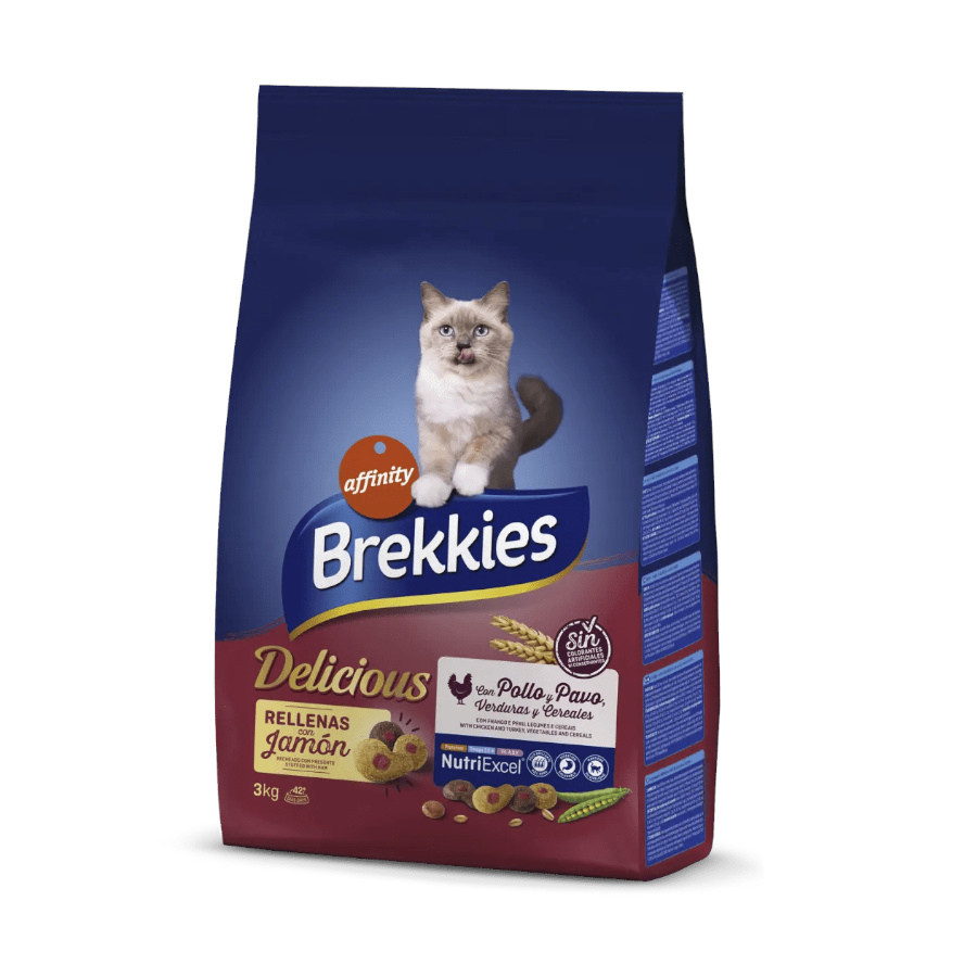 Brekkies – Pienso para gatos adultos Brekkies Delicious ave y verduras.