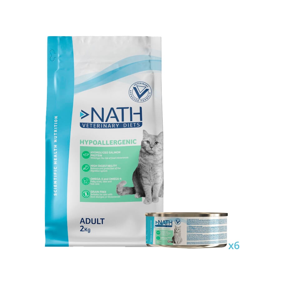 2 kg + 6 latas x 200 g Pack Nath Hypoallergenic - pienso y comida húmeda para gato