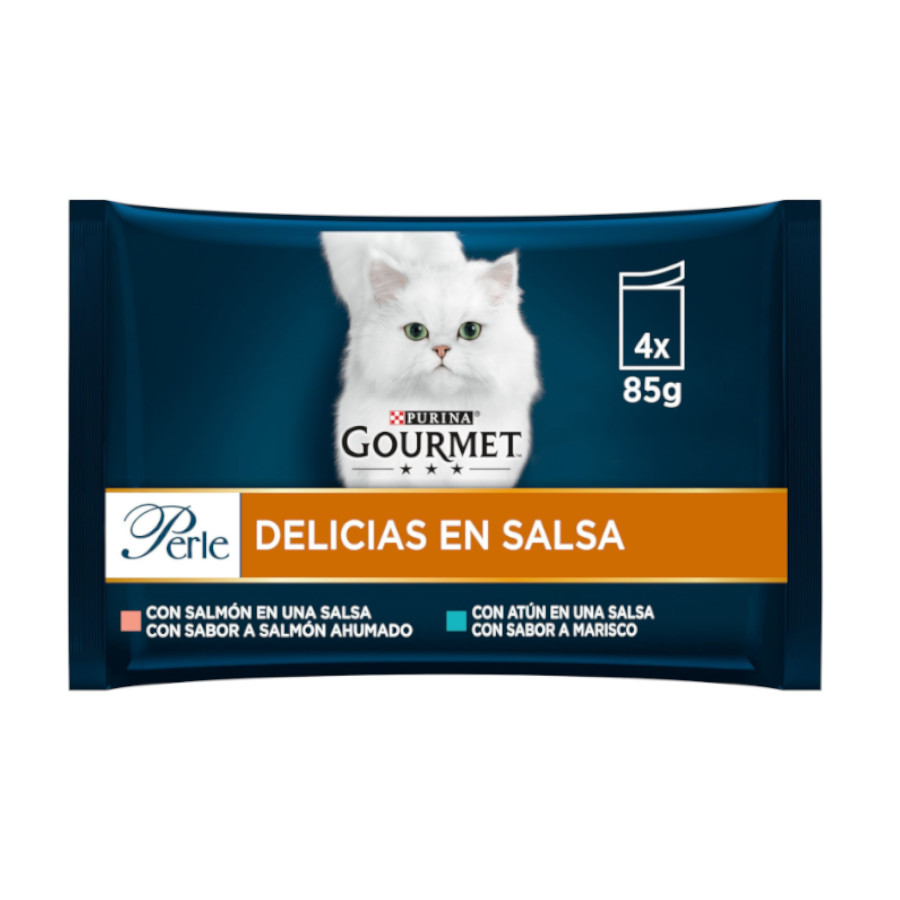Gourmet Perle – Comida húmeda para gatos adultos Gourmet Perle Delicias en salsa salmón y atún 4 x 85 g.