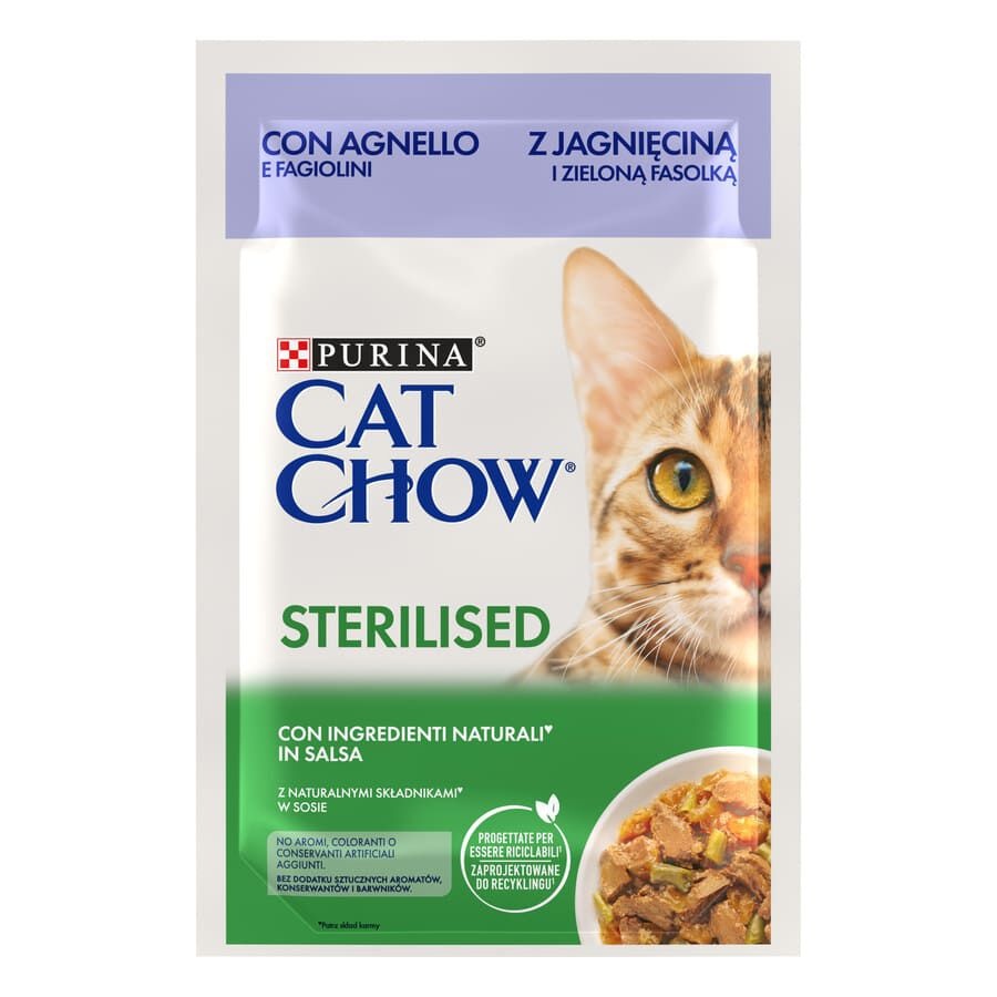 Purina Cat Chow – Comida húmeda para gatos adultos esterilizados Purina Cat Chow cordero 85 g.