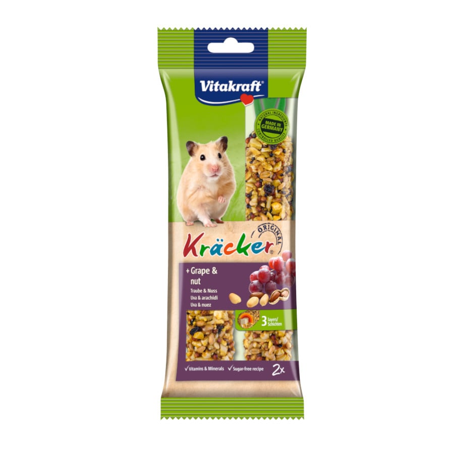 4 barritas Vitakraft Kräcker Barritas Uvas y Nueces para hámsteres ¡Pack ahorro!