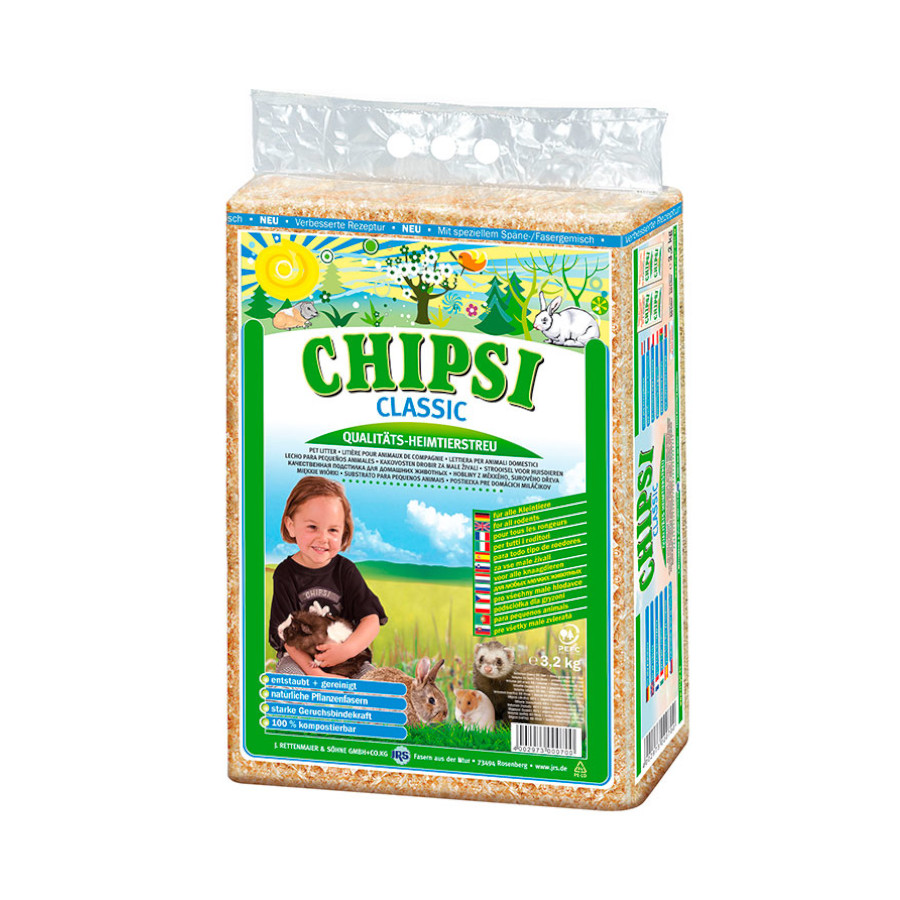 60 L Chipsi Classic Lecho con Virutas naturales para conejos y roedores